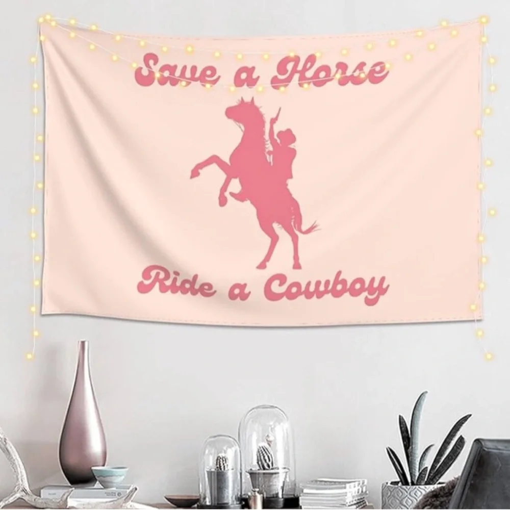 Save a Horse ride a cowboy backdrop, 4 x 5, pink and peach, new